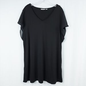 Susan Graver Style Premiere Flutter Chiffon Sleeve Tunic Top Womens 2X Black